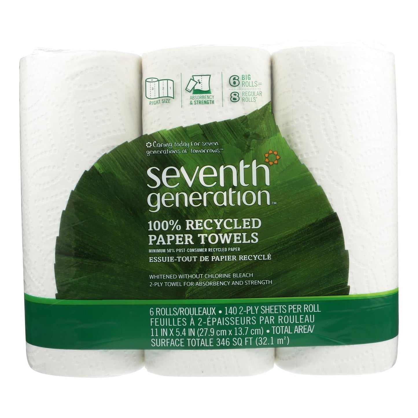 Seventh Gen Recycled Paper Towels, White, 4-Pack, 140 Sheets
