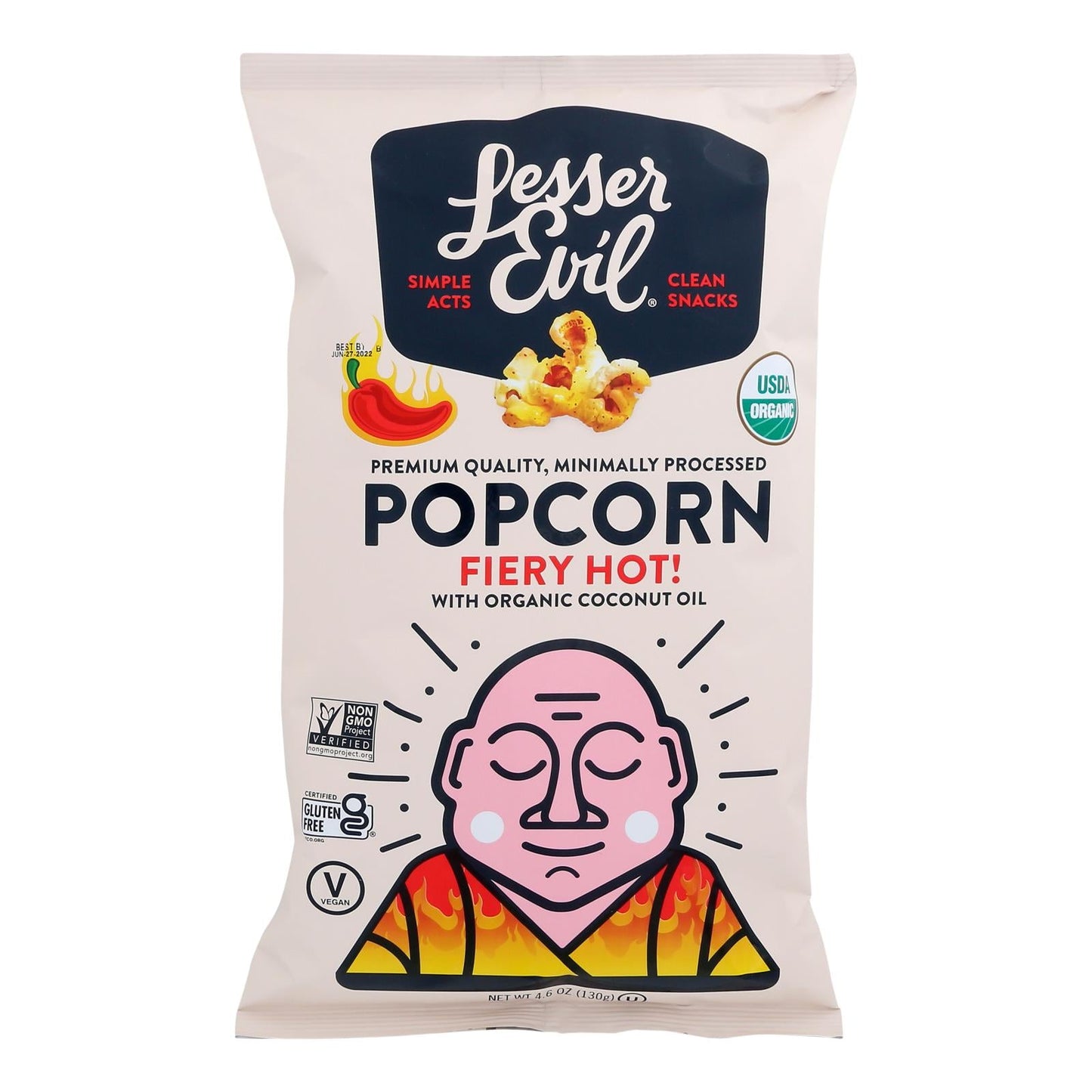 Lesser Evil - Popcorn Fiery Hot - Case of 12-4.6 OZ