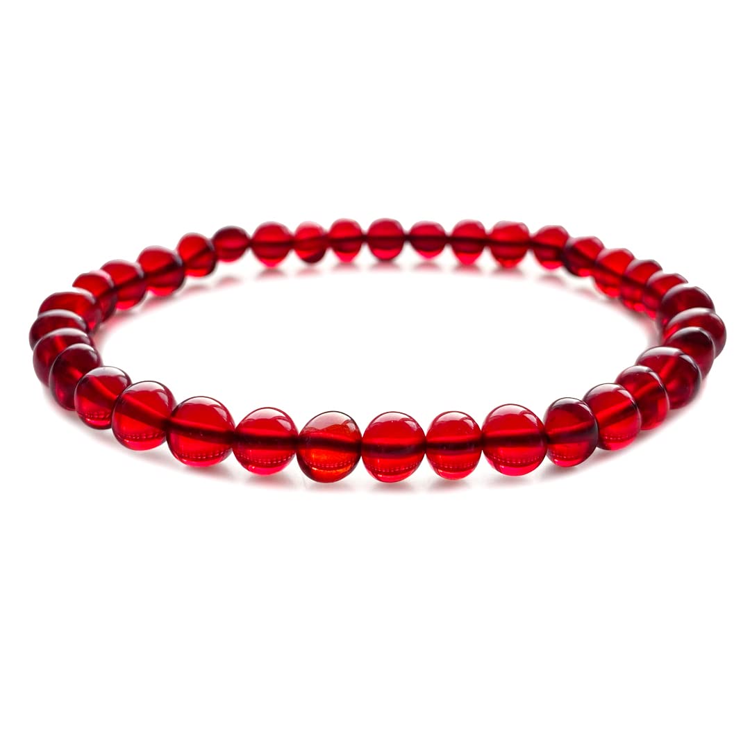 Exceptional Colors of Amber Bracelet for Woman Red, Blue and Green - amber stone jewelry, 100% Genuine, HandMade from Caribbean Baroque Beads - 7" / 18cm (Red - Rubby)