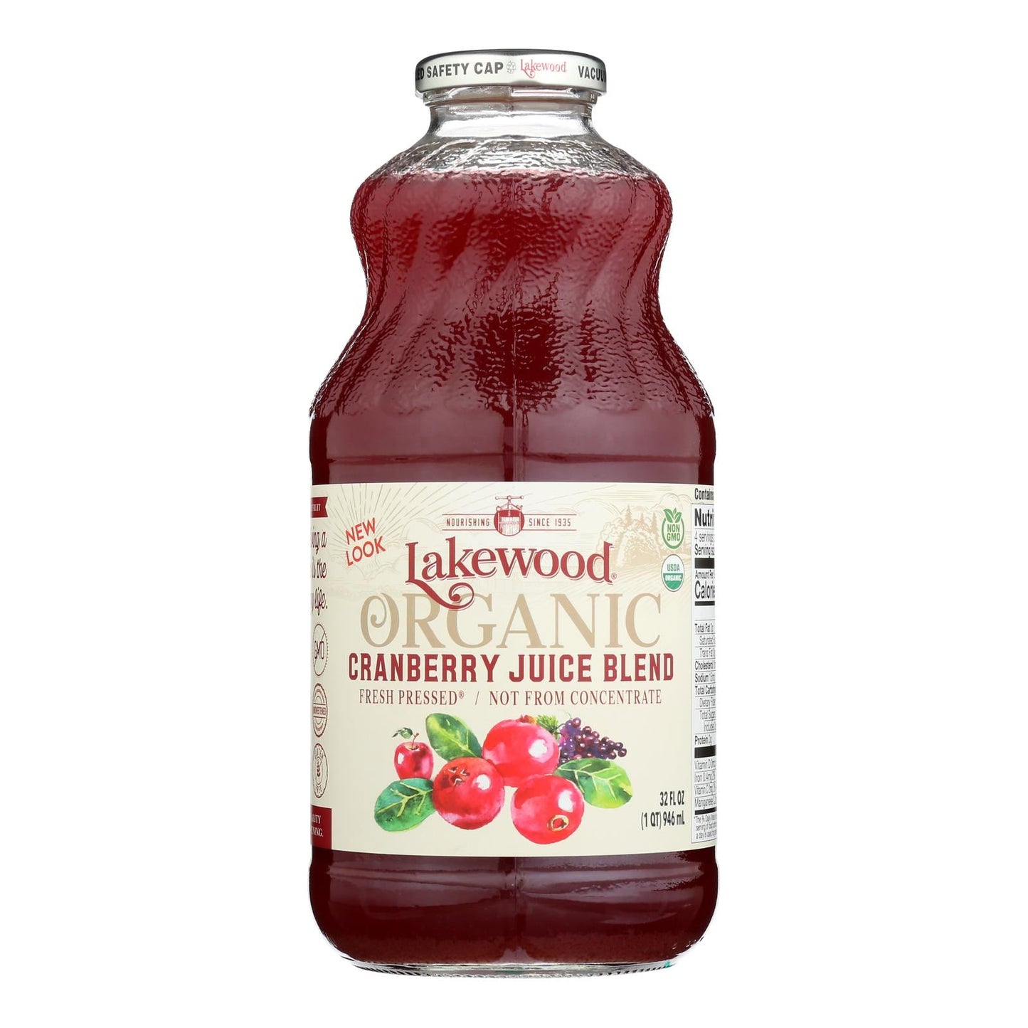 Lakewood Organic Cranberry Juice, 32 fl oz, Pack of 6