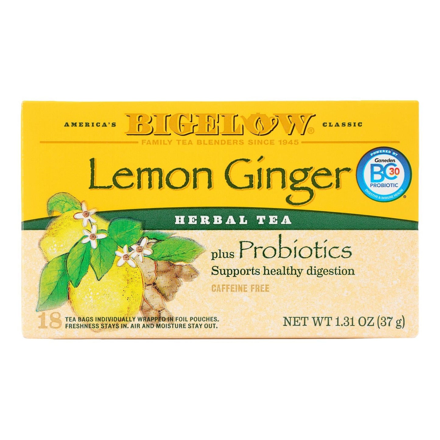 Bigelow Lemon Ginger Herbal Tea, 6-Pack (18 Bags Each)
