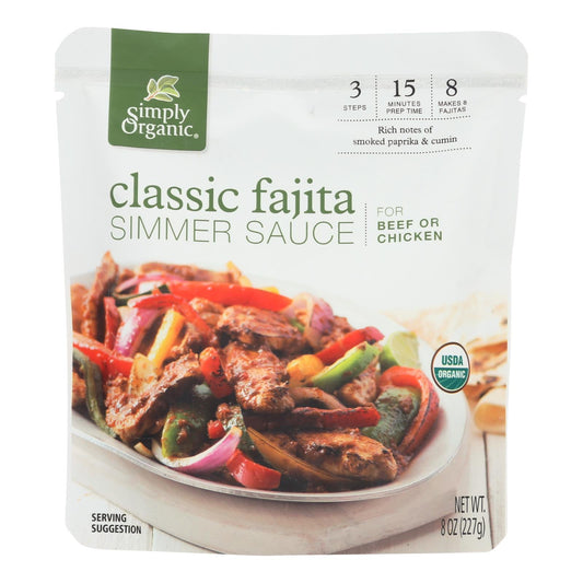 Simply Organic Classic Fajita Simmer Sauce, 8 oz, 6-Pack