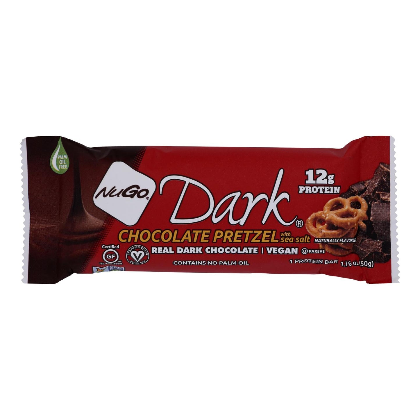NuGo Dark Chocolate Pretzel Bars, 1.76 oz, Box of 12