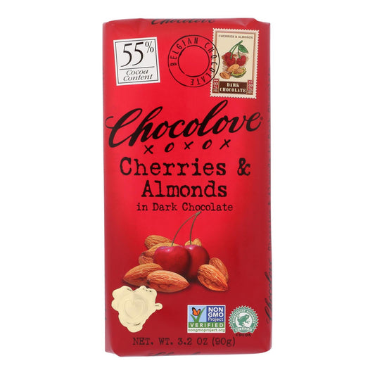 Chocolove Xoxox Dark Chocolate Cherry Almond Bars - 12 Pack