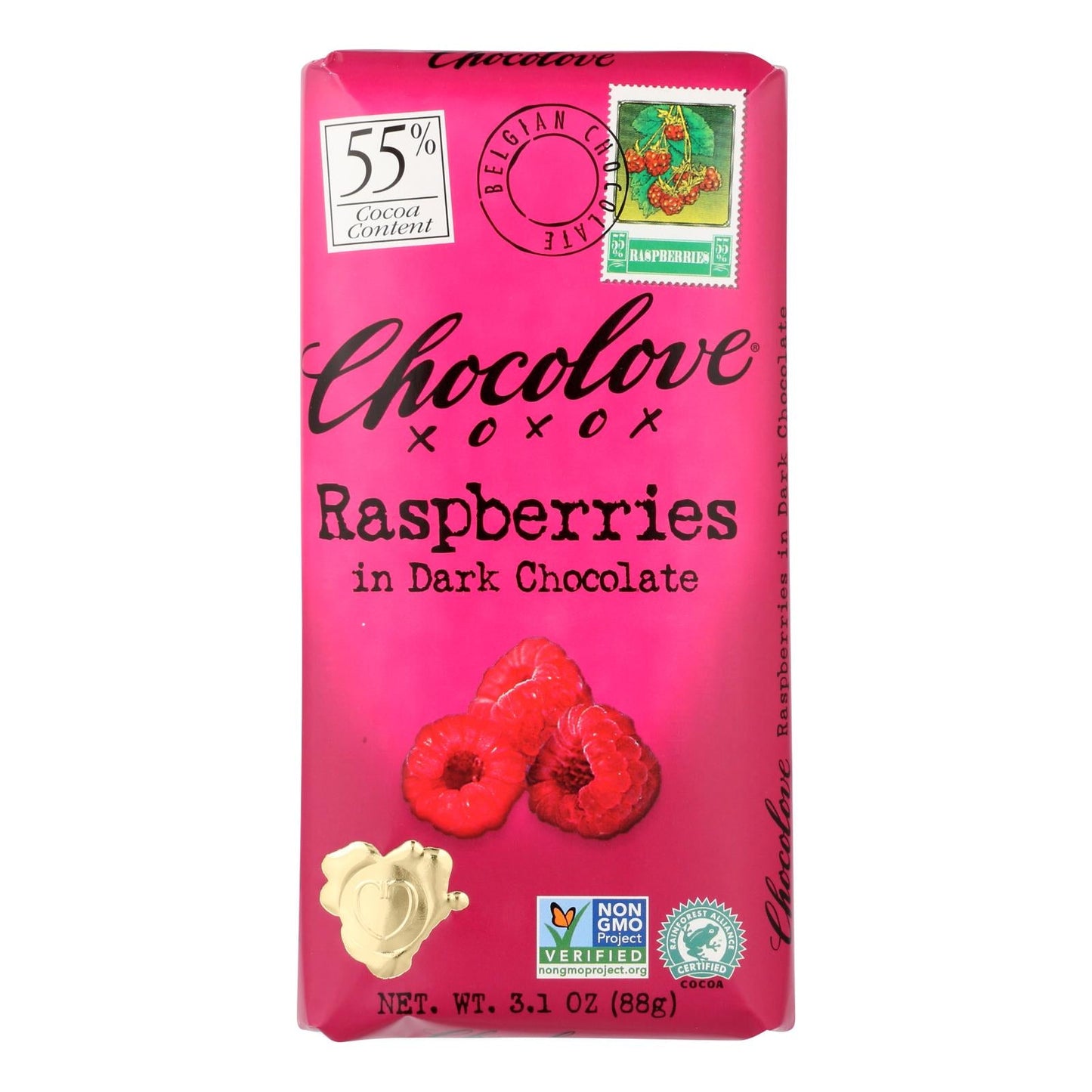 Chocolove Dark Chocolate Raspberry Bars, 3.1 oz, Pack of 12