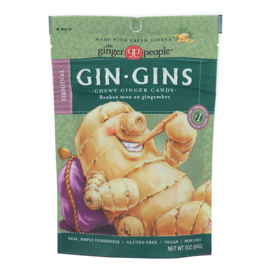 Gin Gins Chewy Ginger Candy, Original, Case of 12, 3 oz