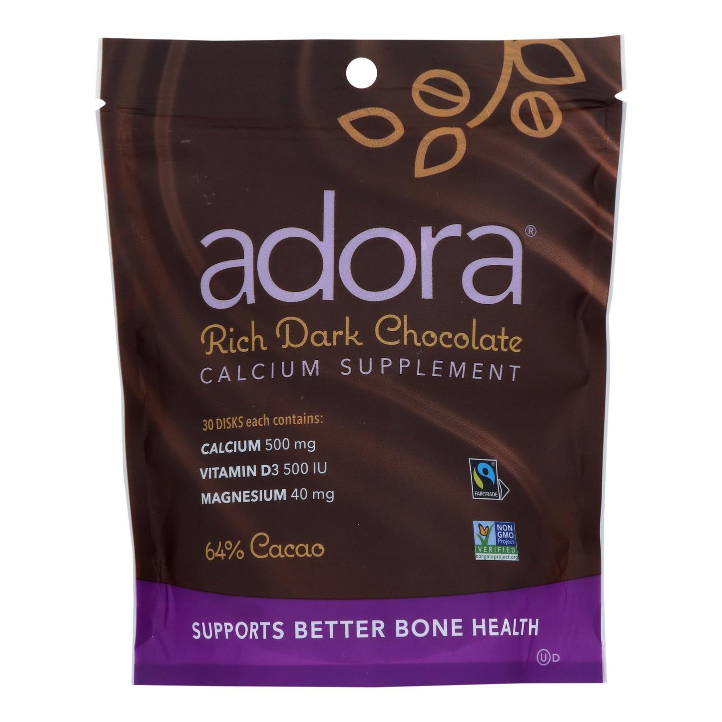Adora Dark Chocolate Calcium Disks - 30 Count