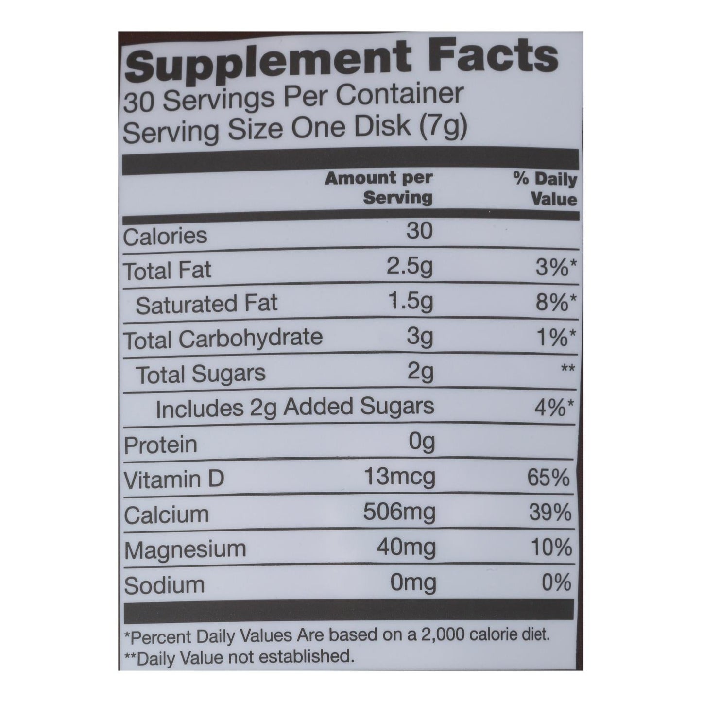 Adora Dark Chocolate Calcium Disks - 30 Count