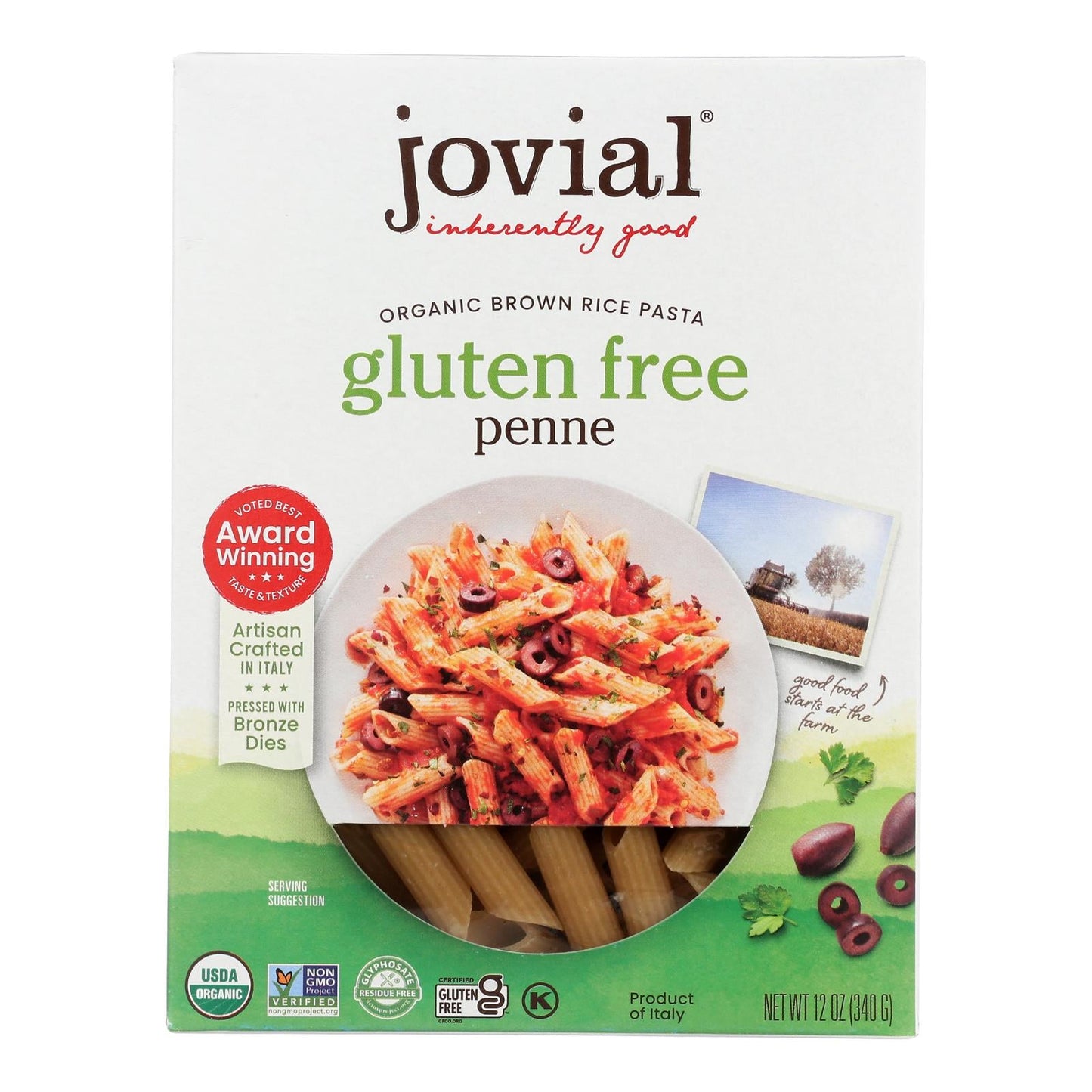 Jovial Organic Brown Rice Penne Rigate, 12 Oz, Case of 12