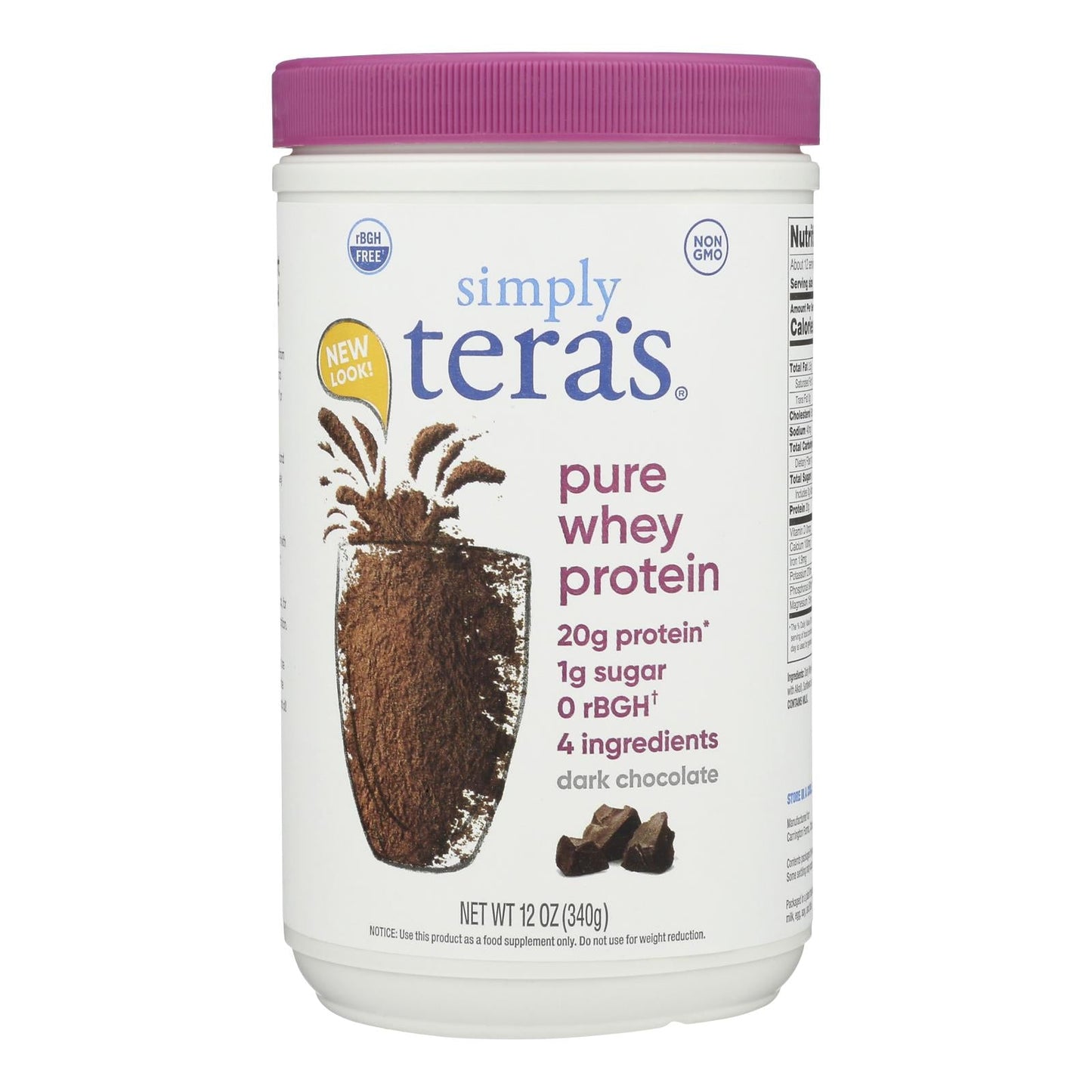 Tera's Whey Protein - Rbgh Free - Fair Trade Dark Chocolate - 12 Oz