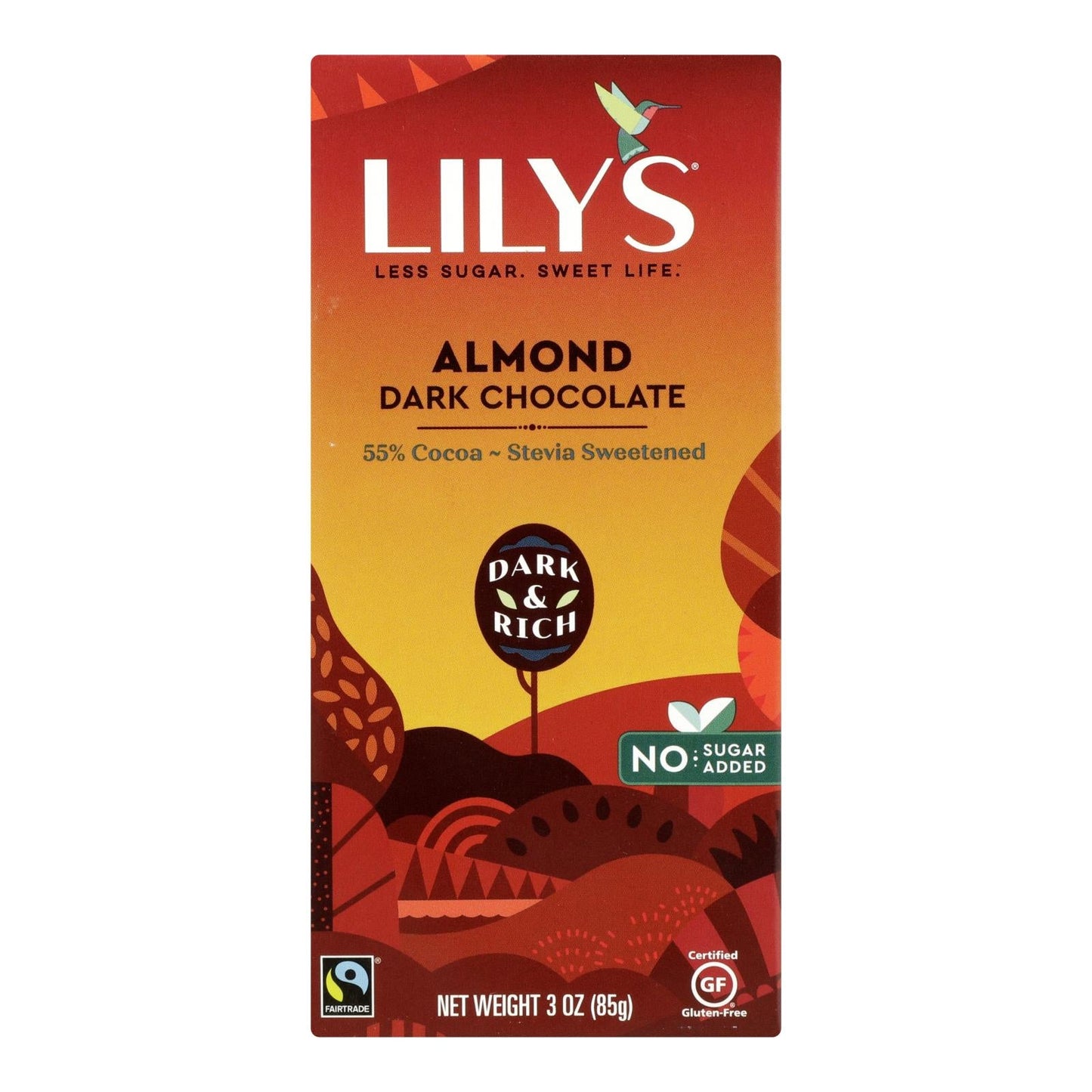 Lily's Dark Chocolate Almond Bars, 55% Cocoa, 3oz, 12 Pack