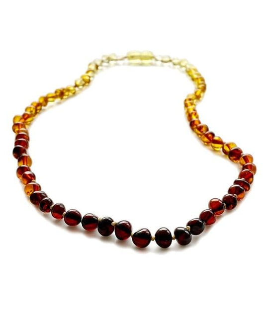 Rainbow Amber Necklace for Women - HandMade Beaded Baltic Jewelry for Adult - 18 inch - 100% Genuine