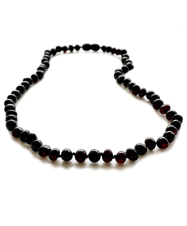 Cherry Color Amber Necklace for Women - HandMade Beads Baltic Jewelry for Adult - 18 inch - 100% Genuine