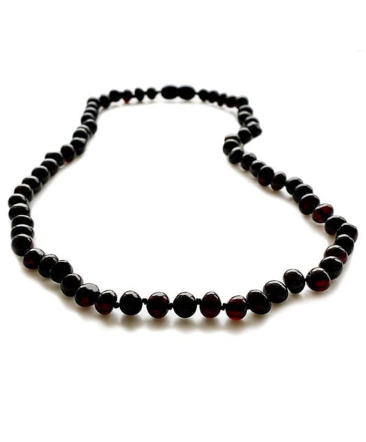 Cherry Color Amber Necklace for Women - HandMade Beads Baltic Jewelry for Adult - 18 inch - 100% Genuine
