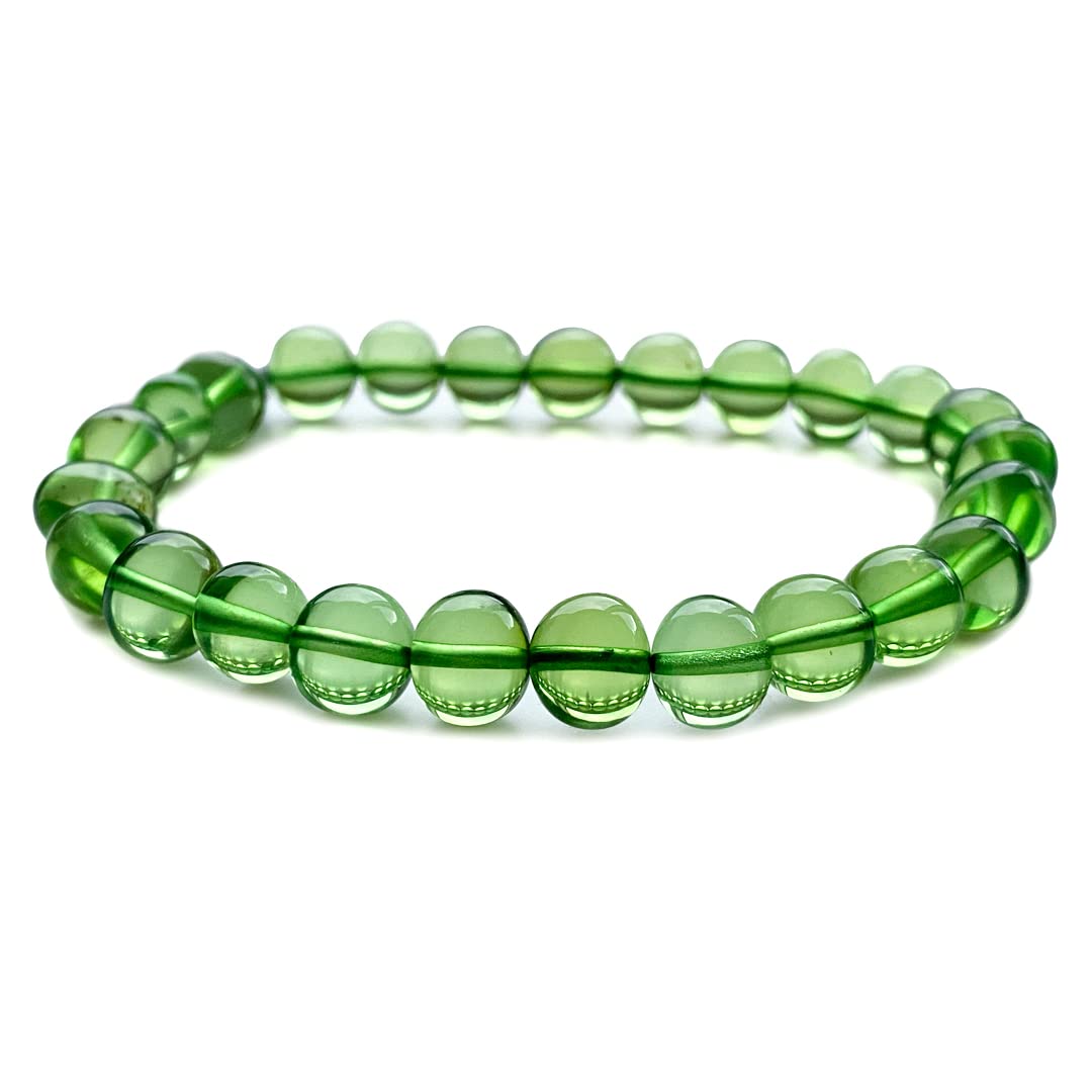 Green Amber Bracelet for Women - Amber Stone Jewelry, 100% Genuine, HandMade from Caribbean Baroque Beads - 7" / 18cm (Green - Sapphire)