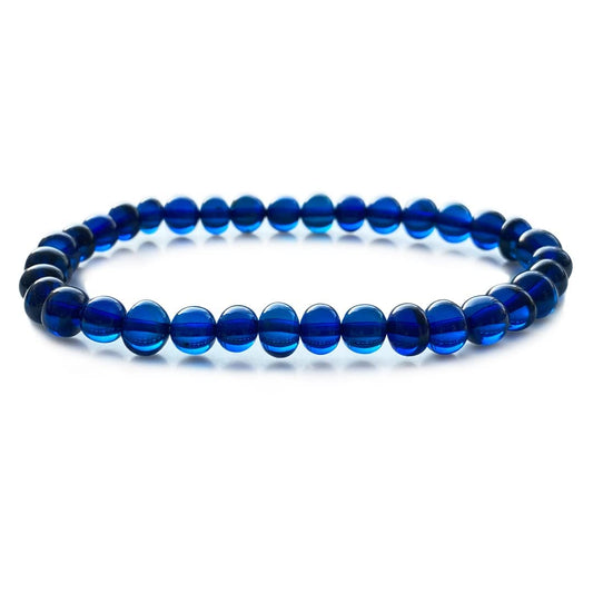 Exceptional Colors of Amber Bracelet for Woman Red, Blue and Green - amber stone jewelry, 100% Genuine, HandMade from Caribbean Baroque Beads - 7" / 18cm (Blue - Azura)