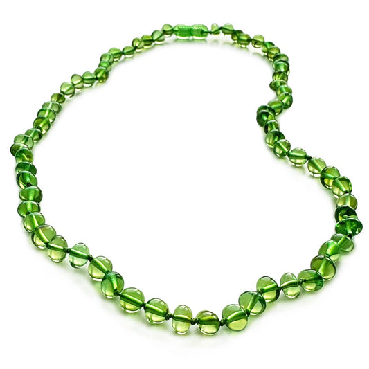 Amber Necklace for Women - HandMade Baltic Jewelry for Adult - 18 inch - 100% Genuine (Green)