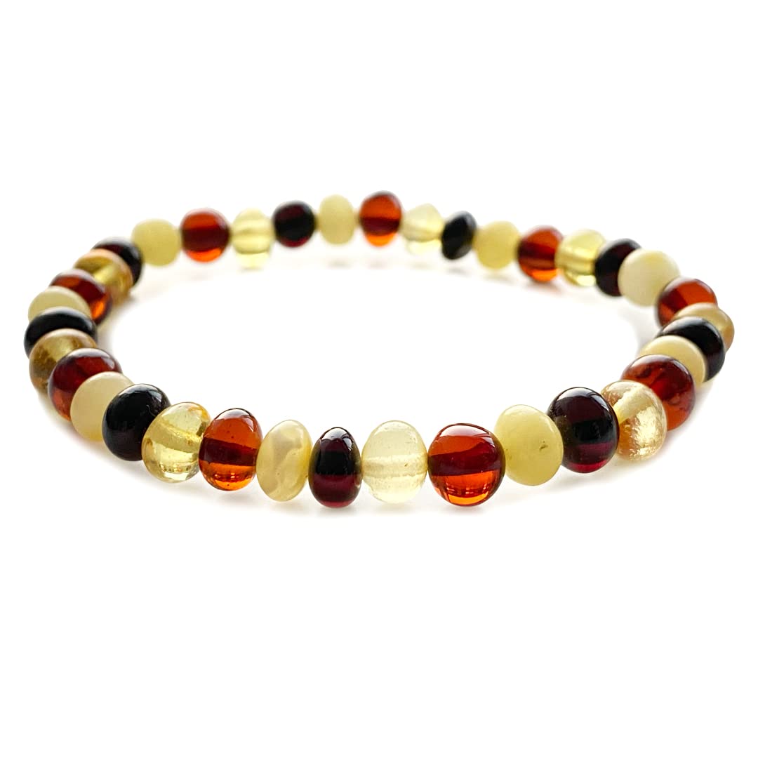 Exceptional Colors of Amber Bracelet for Woman Red, Blue and Green - amber stone jewelry, 100% Genuine, HandMade from Caribbean Baroque Beads - 7" / 18cm (Multi Color)