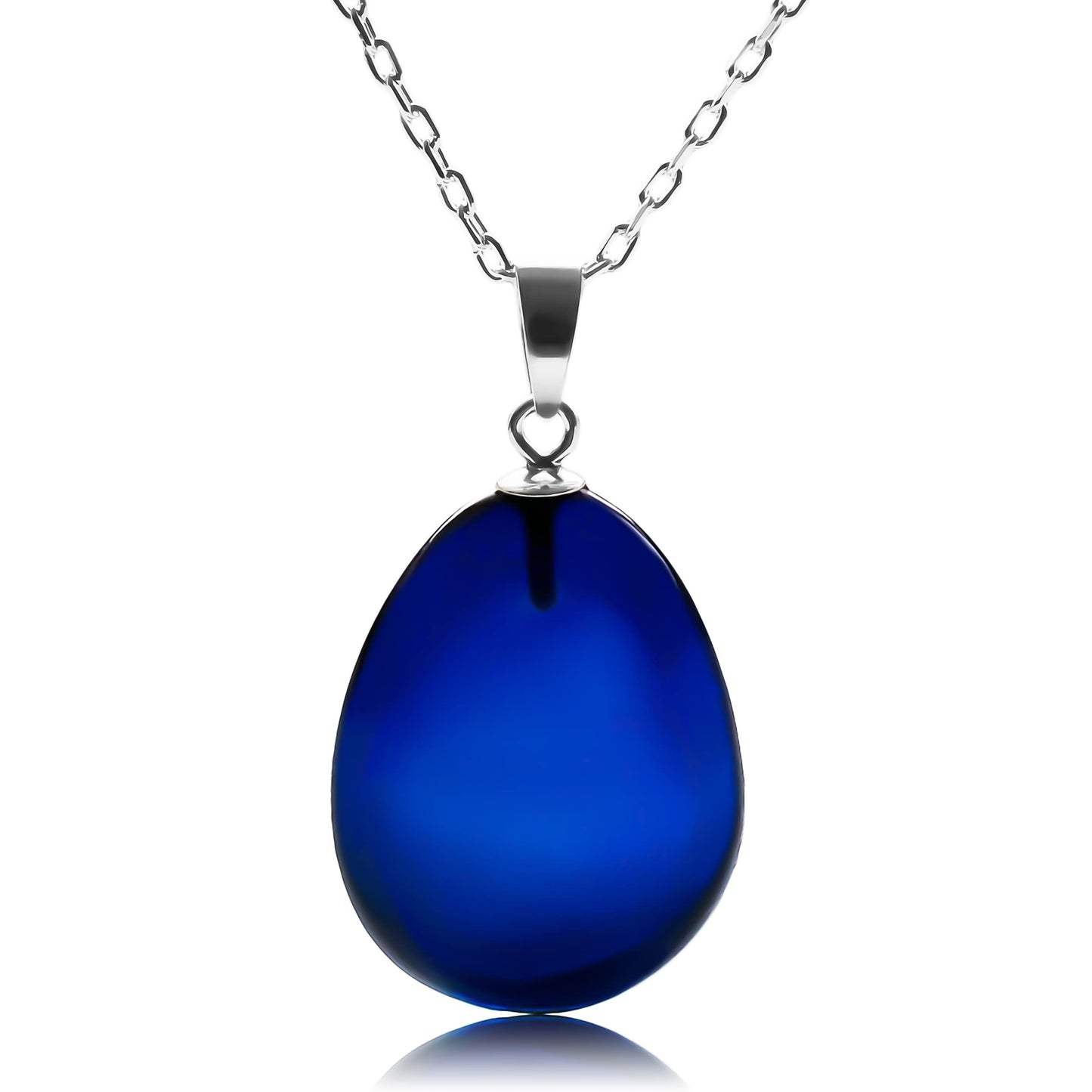Amber Pendant Necklace for Women - 18 in 925 Sterling Silver Chain, Amber Stone Jewelry, 100% Genuine, HandMade (Blue Puff Silver)