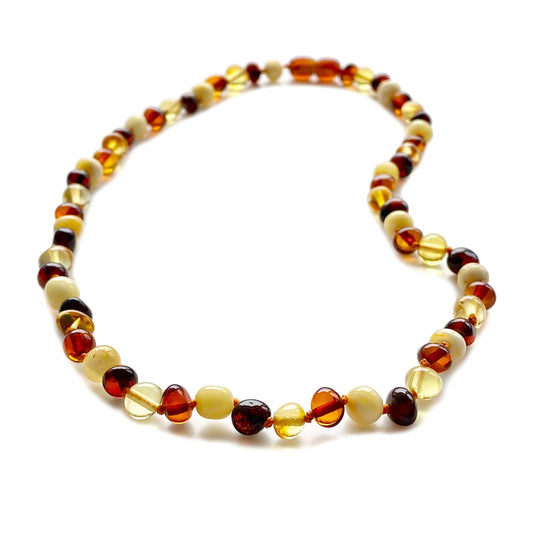 Multi Color Amber Necklace for Women - HandMade Beads Baltic Jewelry for Adult - 18 inch - 100% Genuine (Multi)