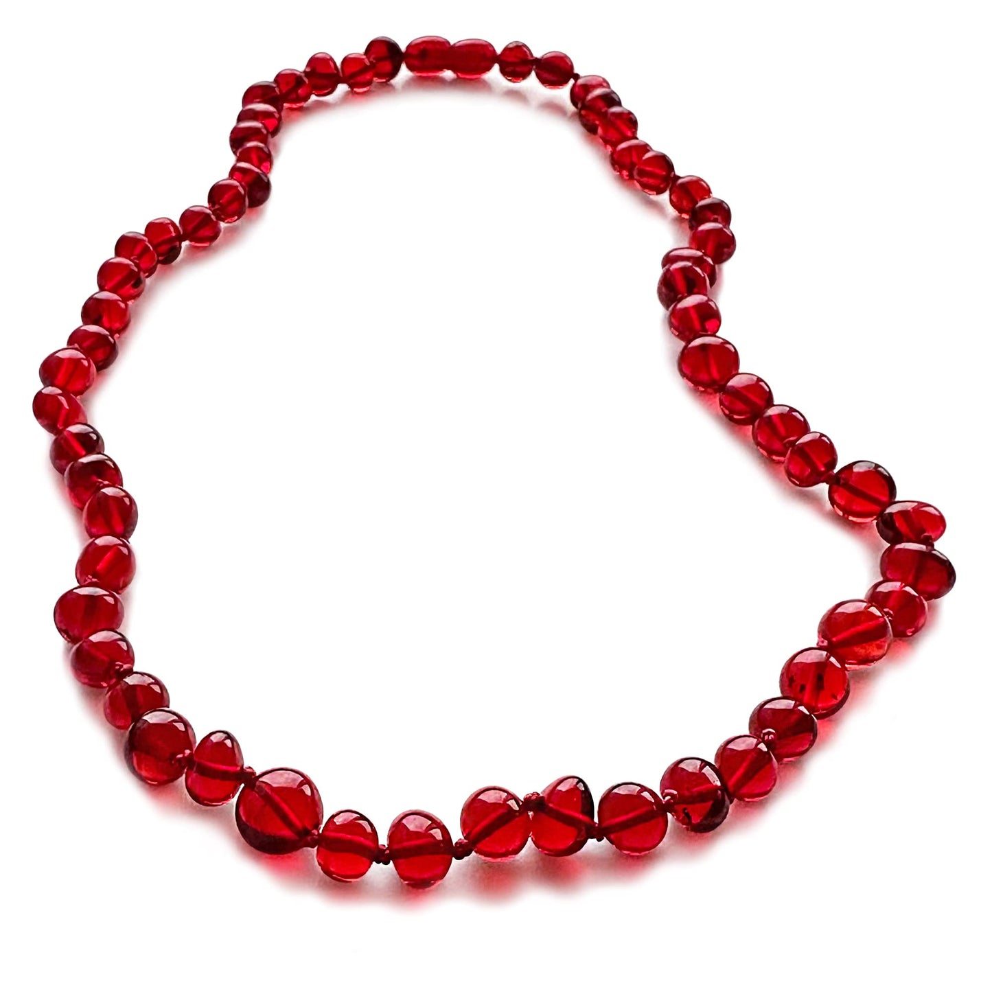 Amber Necklace for Women - HandMade Baltic Jewelry for Adult - 18 inch - 100% Genuine (Red)