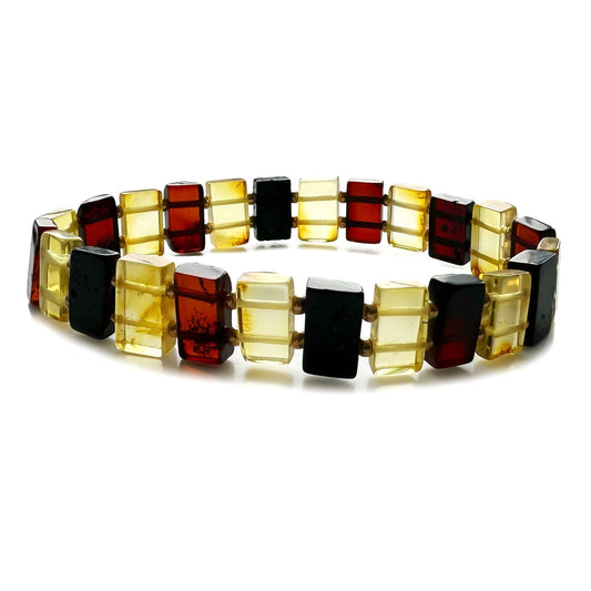 Amber Stretch Bracelet for Women – 7” - Unique Stone Cut Bracelet Amber Stone Jewelry for Adults (Multi Color)