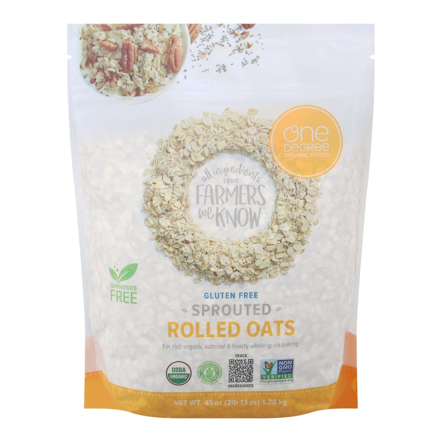One Degree Organic Sprouted Rolled Oats, 4-Pack, 45 oz