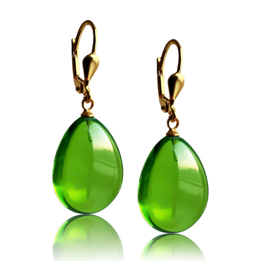 Amber Earrings for Women, Handmade 1.5x0.6 inch Sterling Silver Drop & Dangle Luxury Earrings, Amber Beads Gift for Women, Unique Jewelry for Mom (Green)