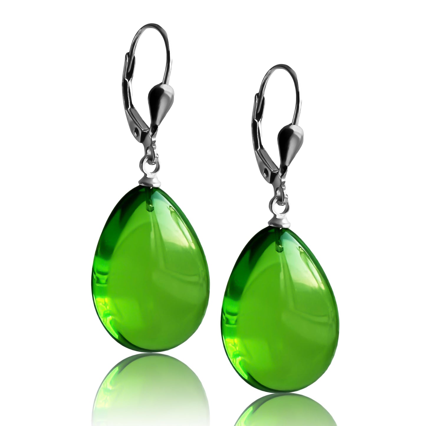 Green Amber Earrings for Women, Handmade 1.5x0.59inch Sterling Silver Drop & Dangle Luxury Earrings, Unique Jewelry for Mom