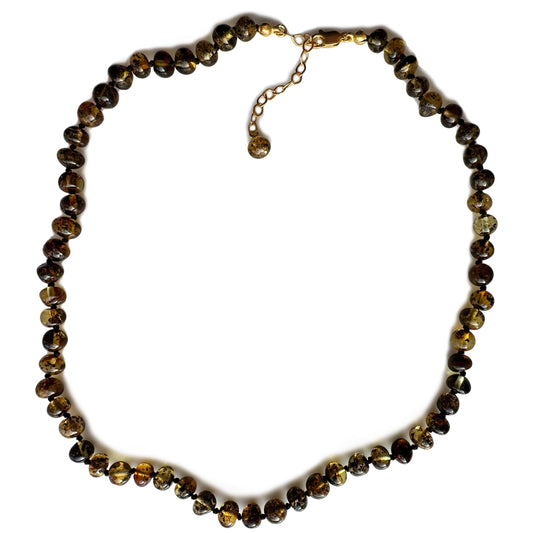 Amber Necklace for Women with 18K Gold Plated Silver Clasp - 17inch + 2inch Extender - HandMade from Baroque Amber Beads (Antique)