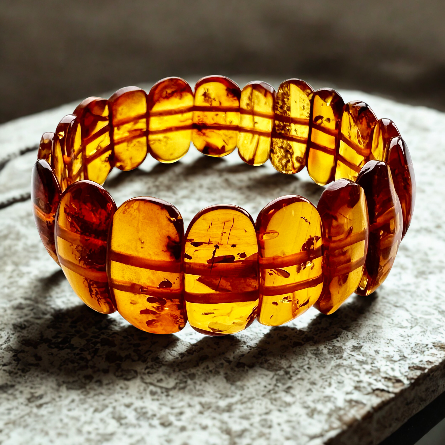 Amber Stretch Bracelet for Women – 7” - Unique Stone Cut Bracelet Amber Stone Jewelry for Adults